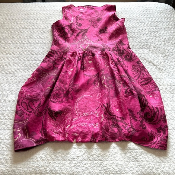 Lafayette 148 100% Linen Bubble Hem No Sleeve Dress Paisley Print Size 14 - Picture 8 of 15